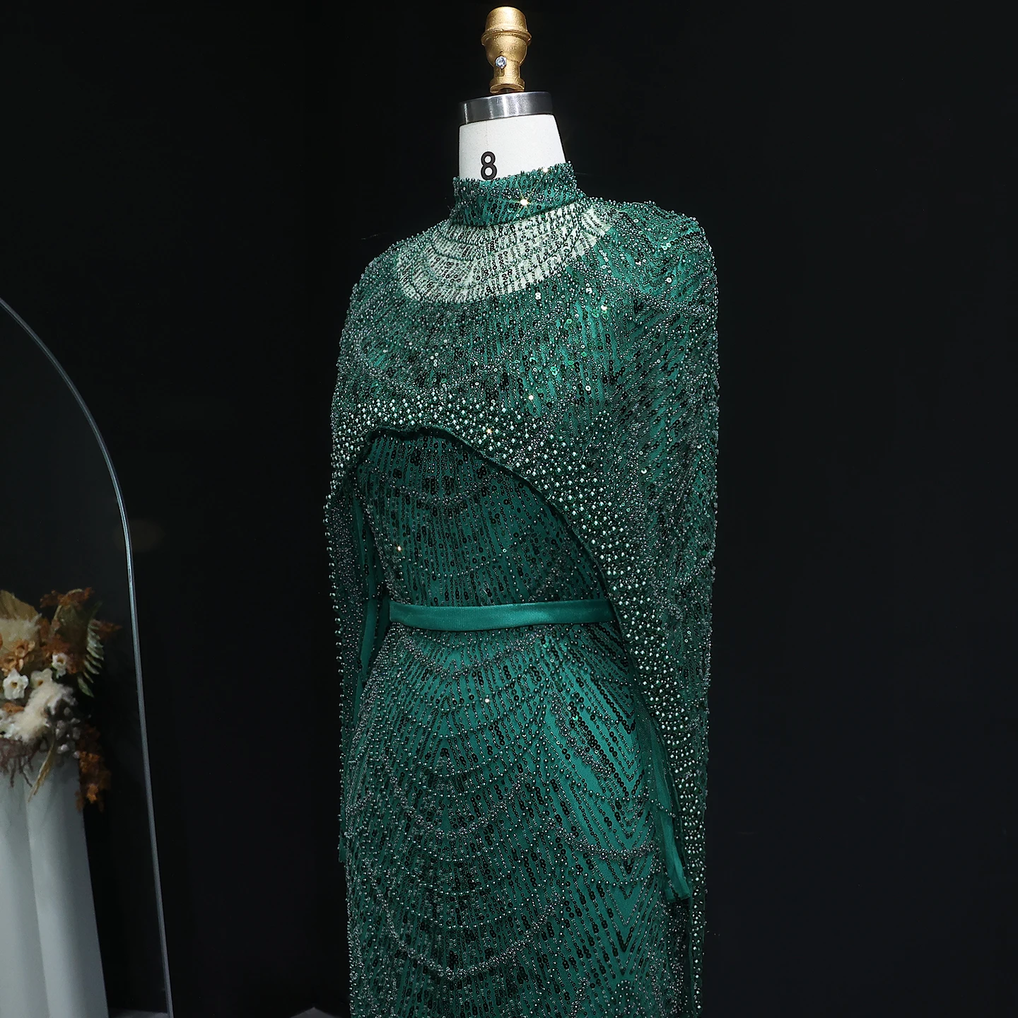 Sharon Said Dubai Nude Luxury Long Sleeves Muslim Evening Dress with Cape Women Wedding Special Occasion Gowns SS369A Customized