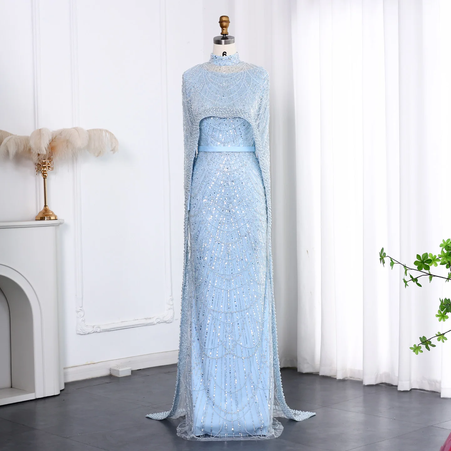 Sharon Said Dubai Nude Luxury Long Sleeves Muslim Evening Dress with Cape Women Wedding Special Occasion Gowns SS369A Customized