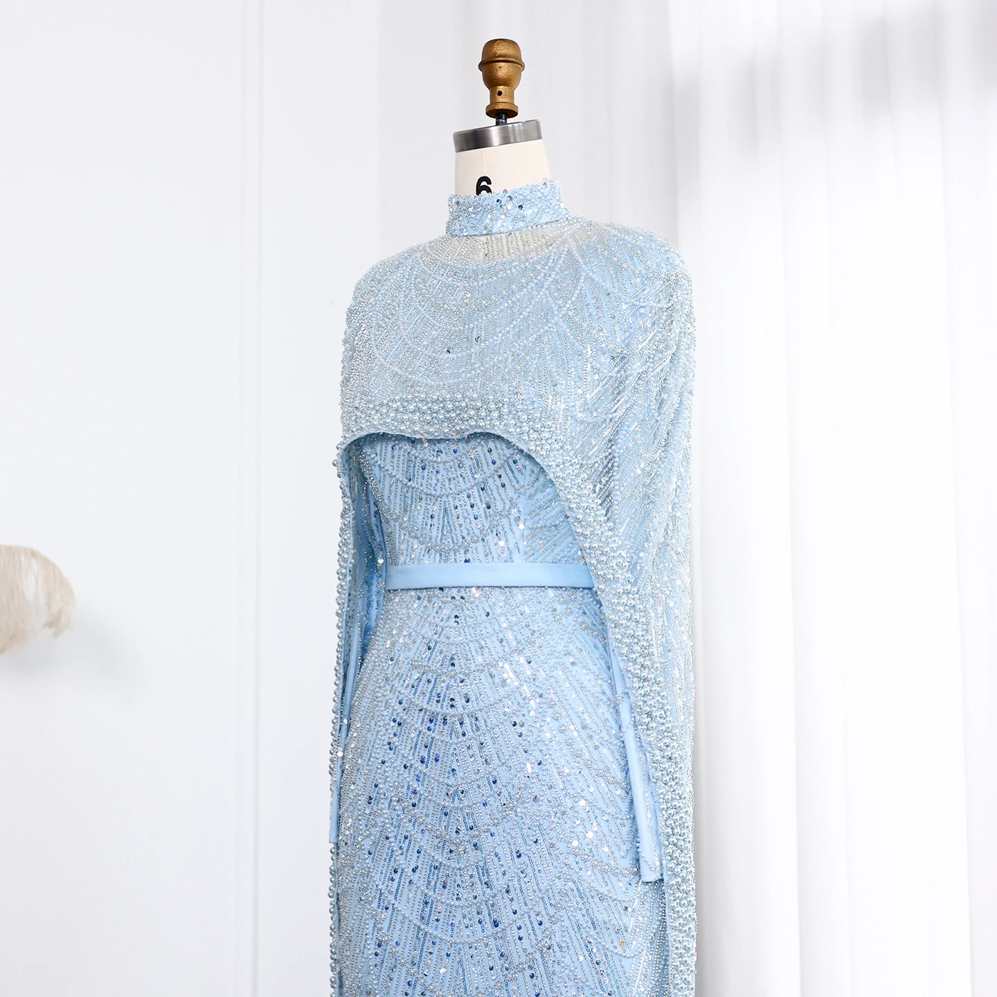 Sharon Said Dubai Nude Luxury Long Sleeves Muslim Evening Dress with Cape Women Wedding Special Occasion Gowns SS369A Customized