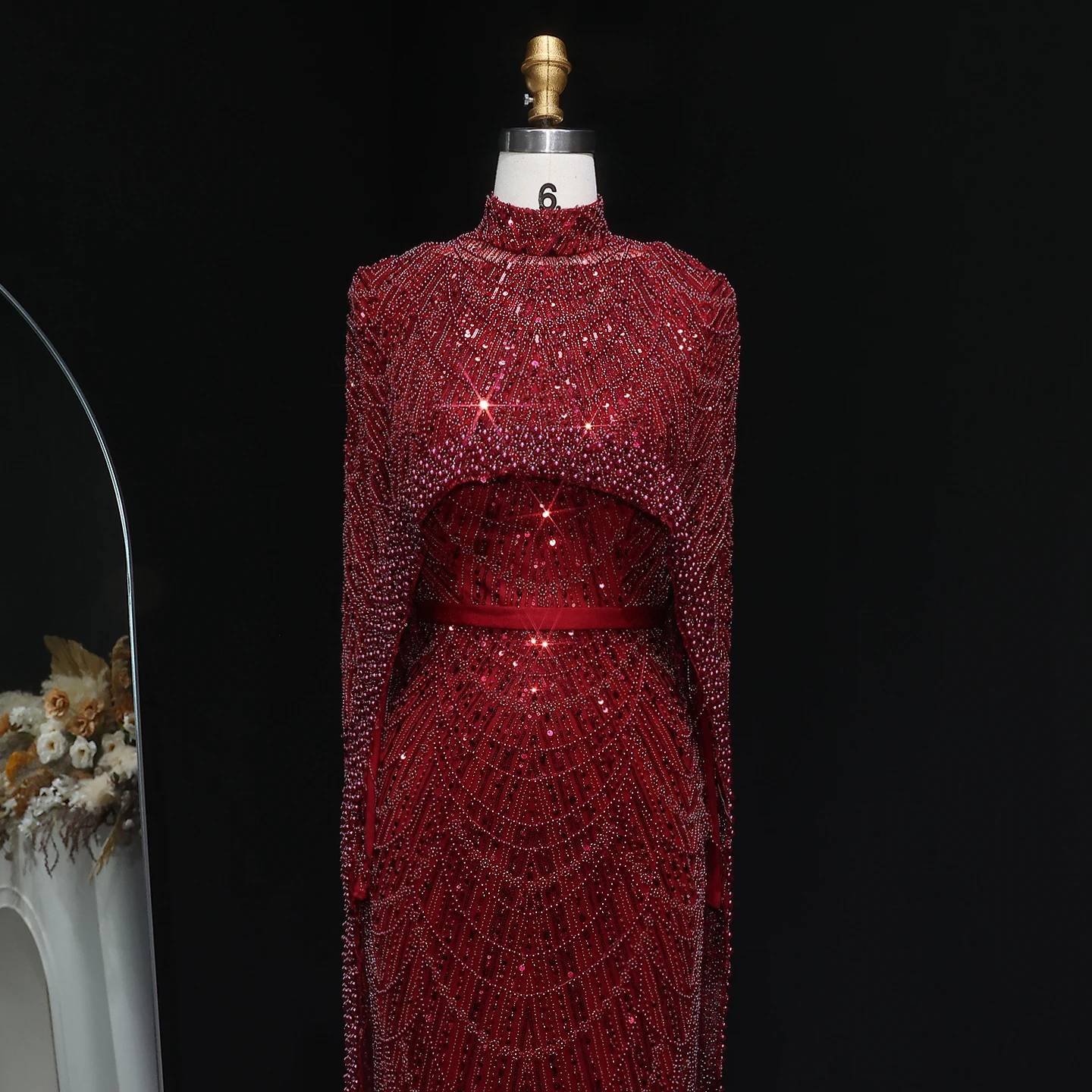 Sharon Said Dubai Nude Luxury Long Sleeves Muslim Evening Dress with Cape Women Wedding Special Occasion Gowns SS369A Customized