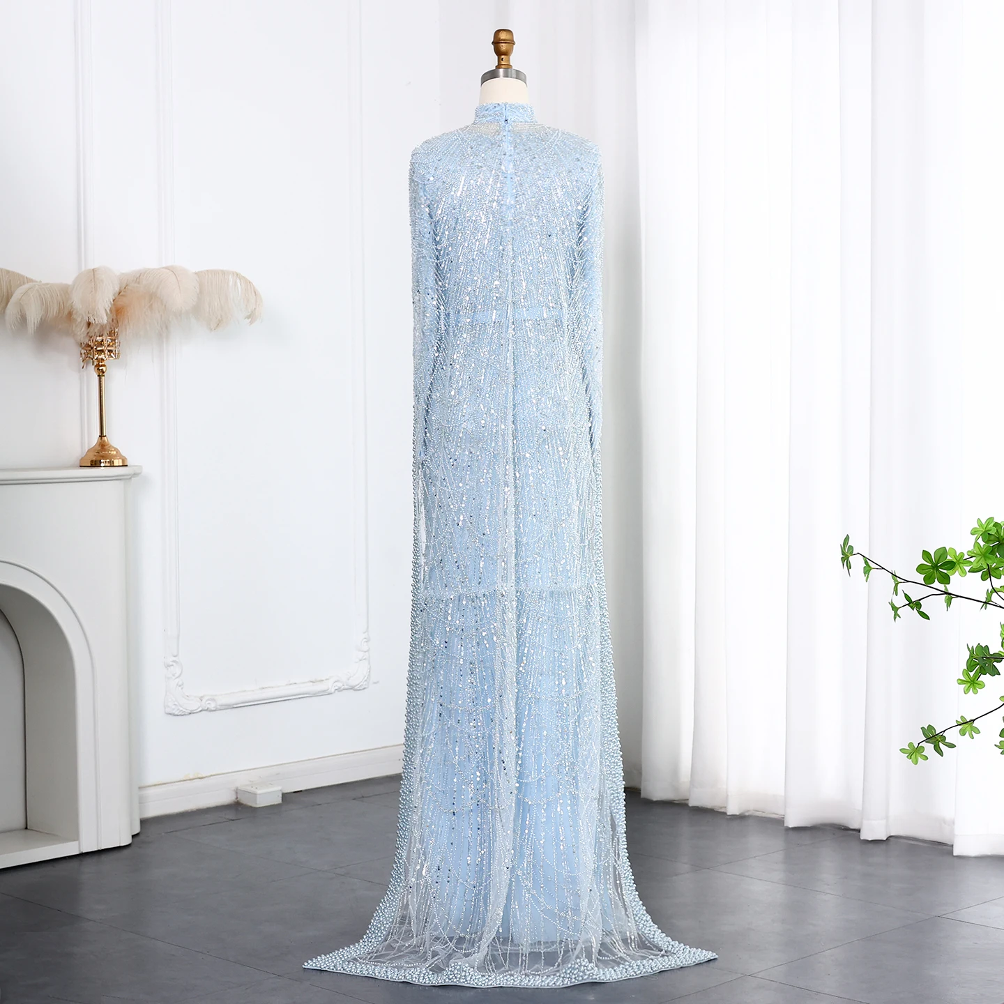 Sharon Said Dubai Nude Luxury Long Sleeves Muslim Evening Dress with Cape Women Wedding Special Occasion Gowns SS369A Customized