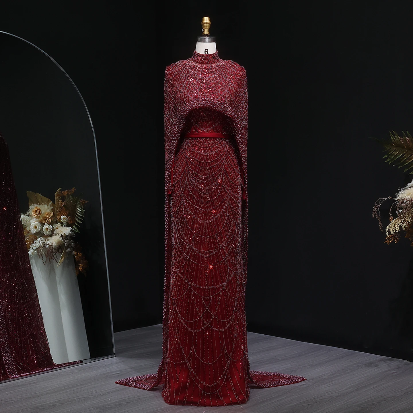 Sharon Said Dubai Nude Luxury Long Sleeves Muslim Evening Dress with Cape Women Wedding Special Occasion Gowns SS369A Customized