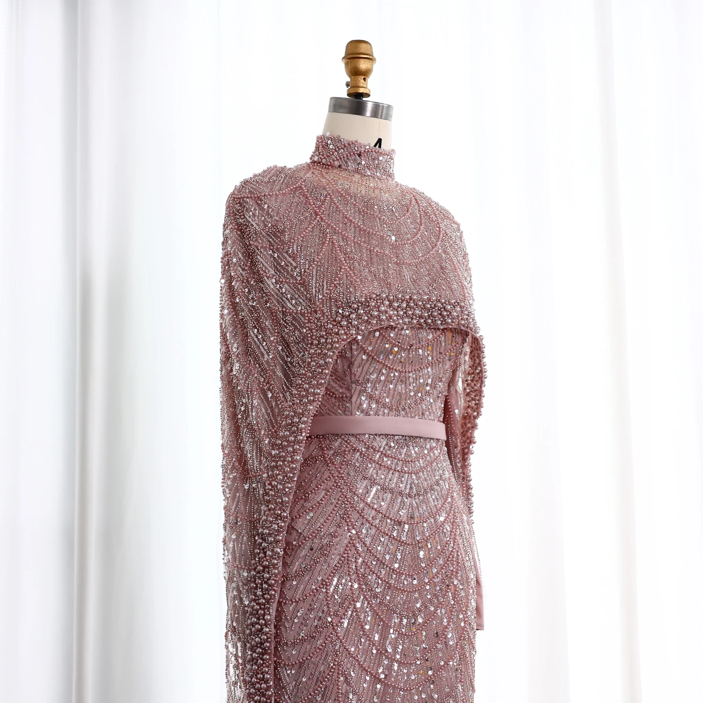 Sharon Said Dubai Nude Luxury Long Sleeves Muslim Evening Dress with Cape Women Wedding Special Occasion Gowns SS369A Customized