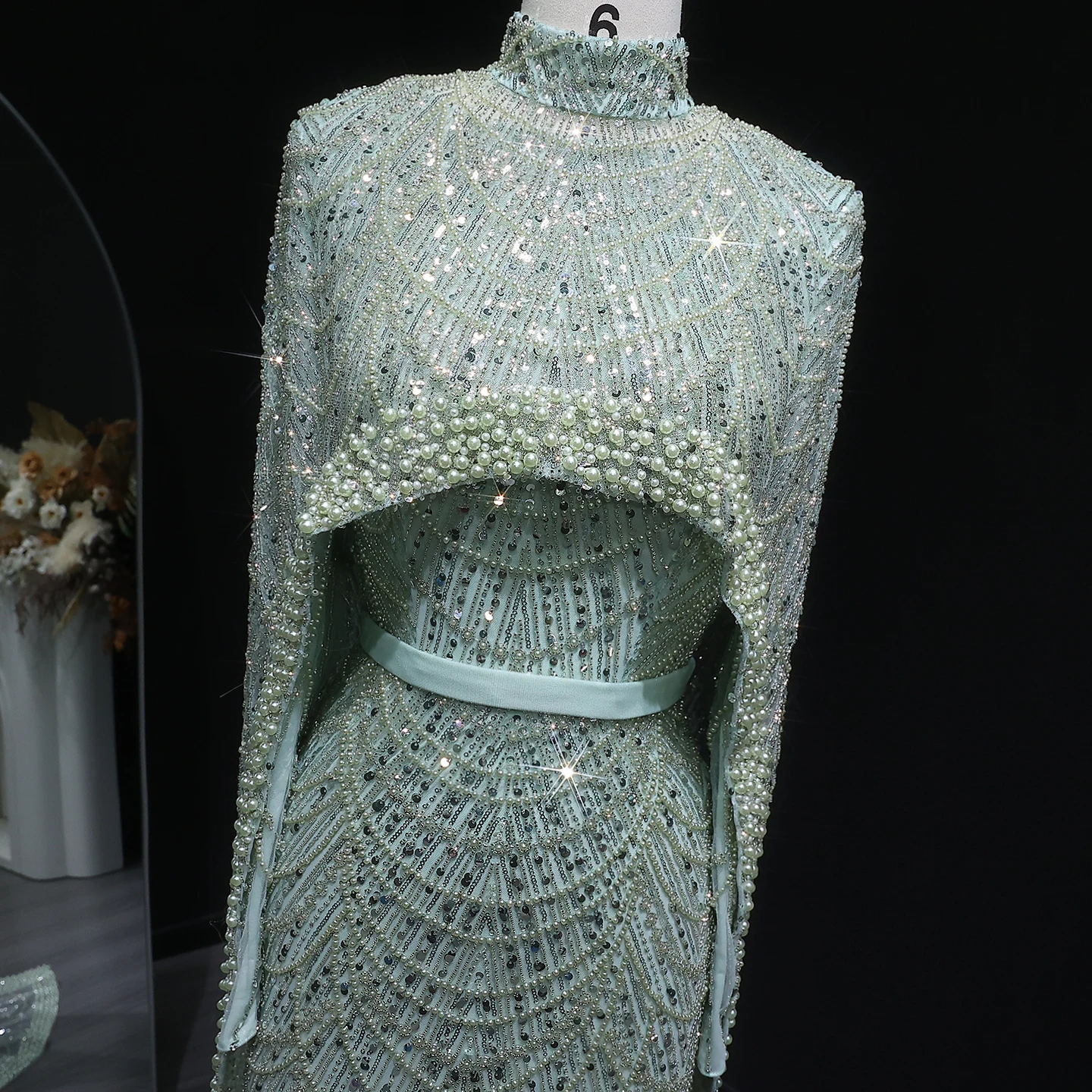Sharon Said Dubai Nude Luxury Long Sleeves Muslim Evening Dress with Cape Women Wedding Special Occasion Gowns SS369A Customized