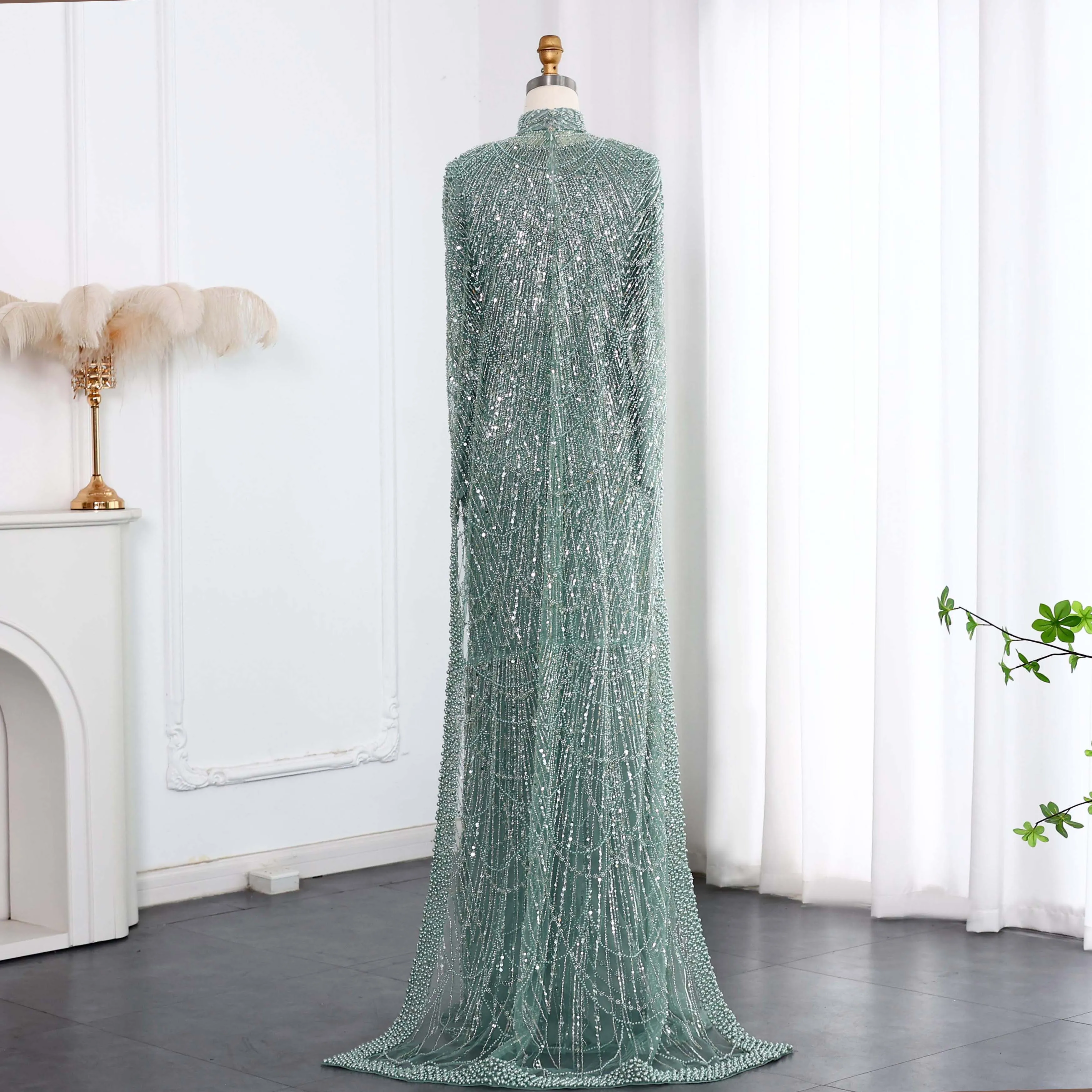 Sharon Said Dubai Nude Luxury Long Sleeves Muslim Evening Dress with Cape Women Wedding Special Occasion Gowns SS369A Customized
