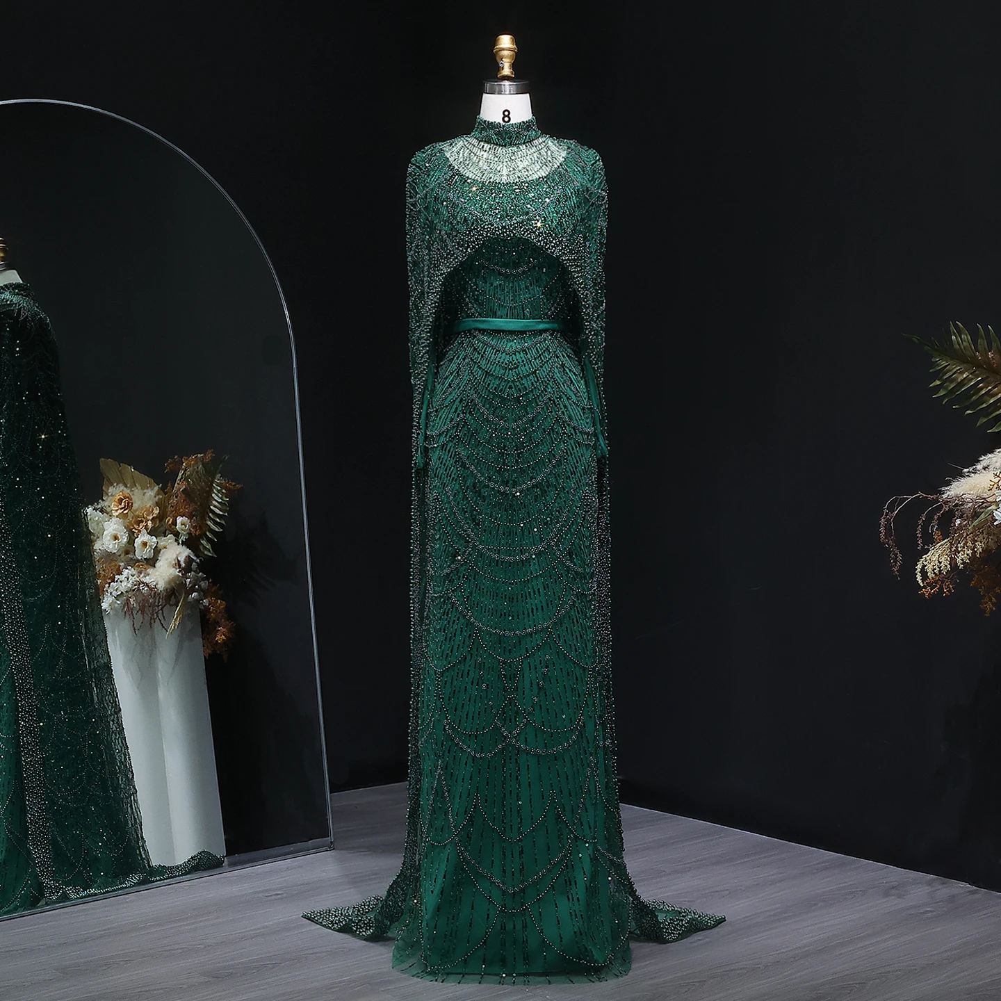 Sharon Said Dubai Nude Luxury Long Sleeves Muslim Evening Dress with Cape Women Wedding Special Occasion Gowns SS369A Customized