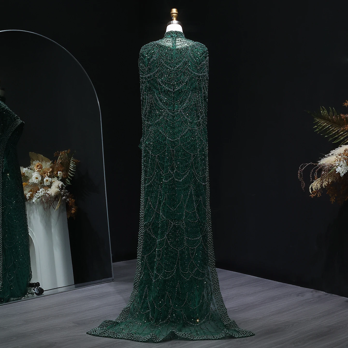 Sharon Said Dubai Nude Luxury Long Sleeves Muslim Evening Dress with Cape Women Wedding Special Occasion Gowns SS369A Customized