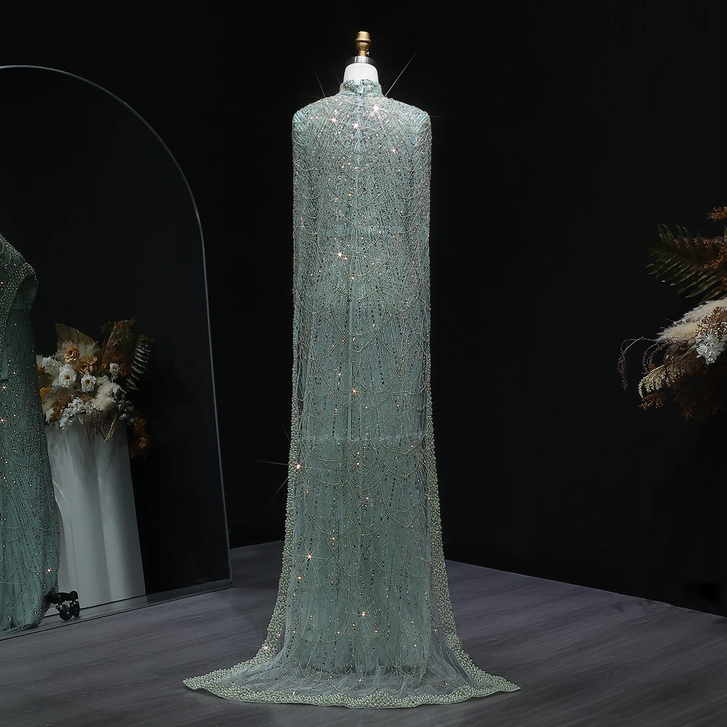 Sharon Said Dubai Nude Luxury Long Sleeves Muslim Evening Dress with Cape Women Wedding Special Occasion Gowns SS369A Customized