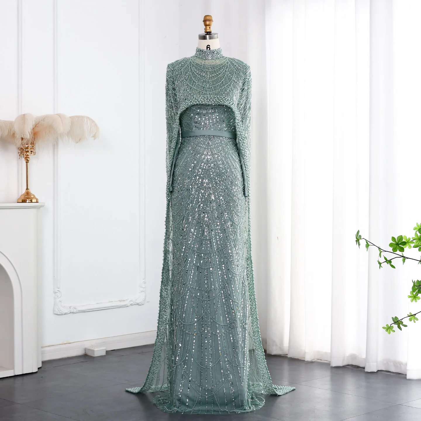 Sharon Said Dubai Nude Luxury Long Sleeves Muslim Evening Dress with Cape Women Wedding Special Occasion Gowns SS369A Customized