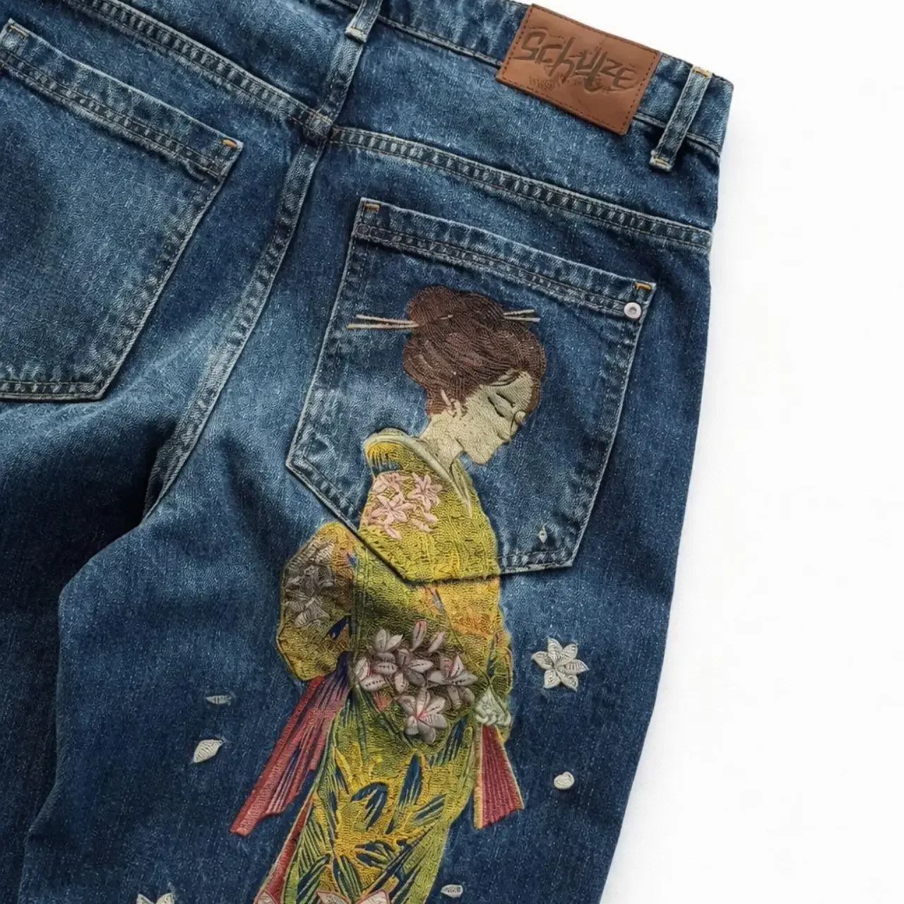 Art Harajuku Embroidered Japanese Baggy Denim Jeans Streetwear Y2k Jean Women High Waist Wide Trouser Skateboard Pants