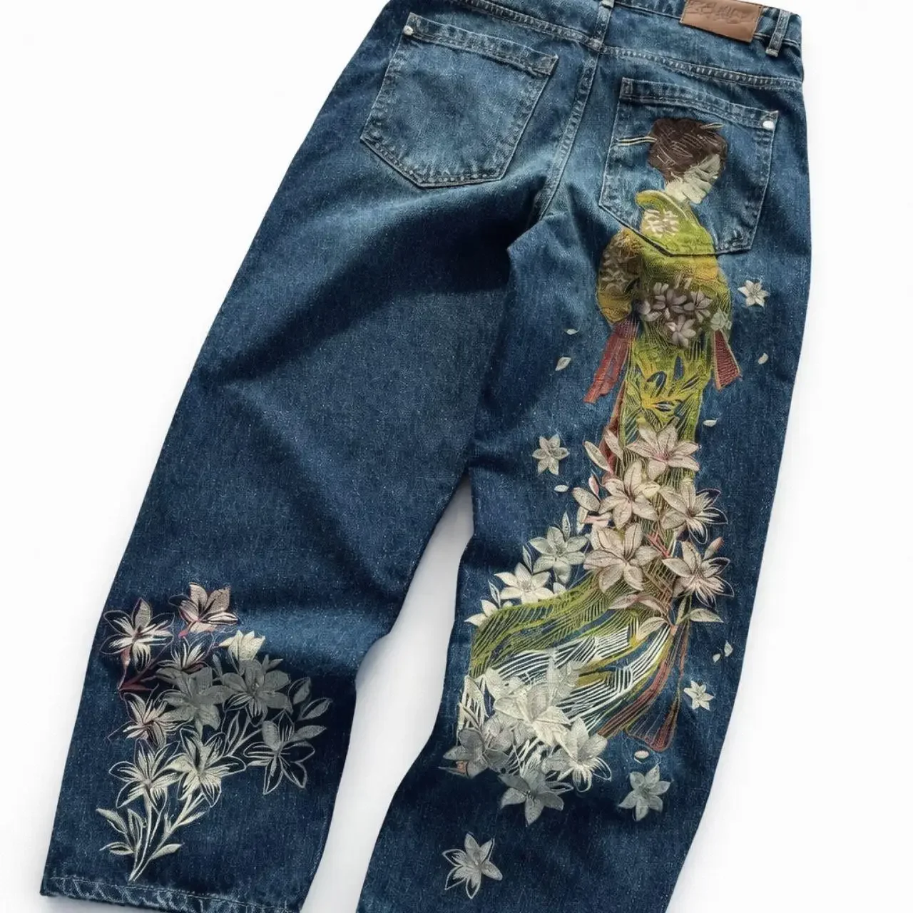 Art Harajuku Embroidered Japanese Baggy Denim Jeans Streetwear Y2k Jean Women High Waist Wide Trouser Skateboard Pants