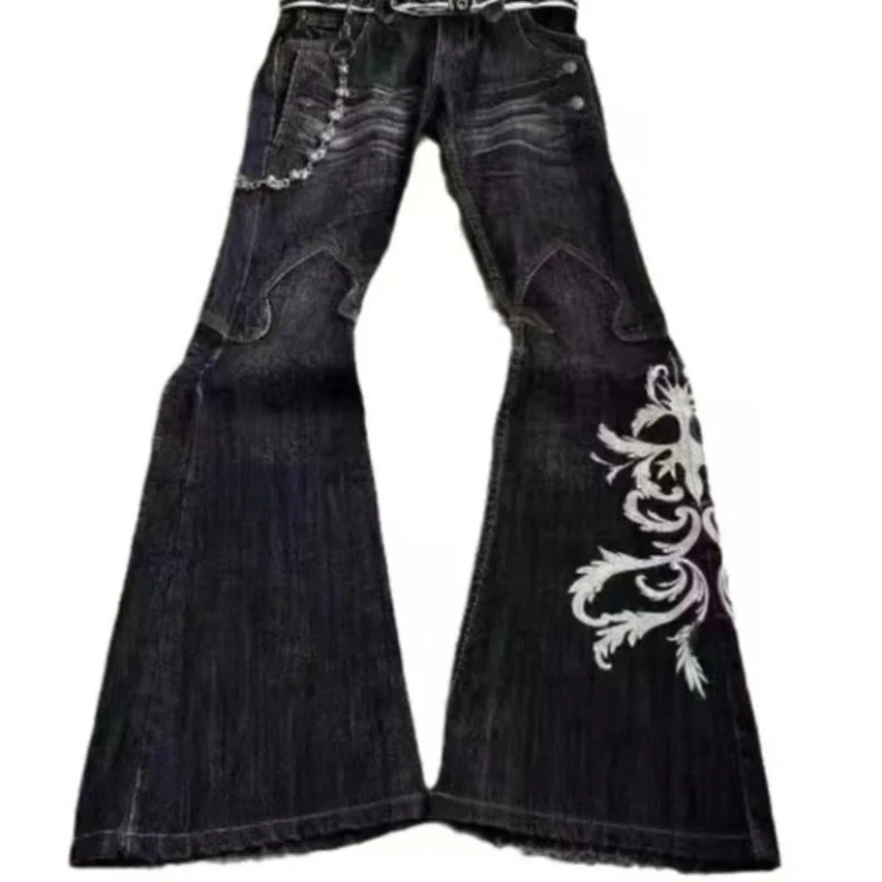 New High Waist Harajuku Loose Embroidered Women Jeans with Rock Punk Style Y2K Micro La Retro Wide Leg Pants