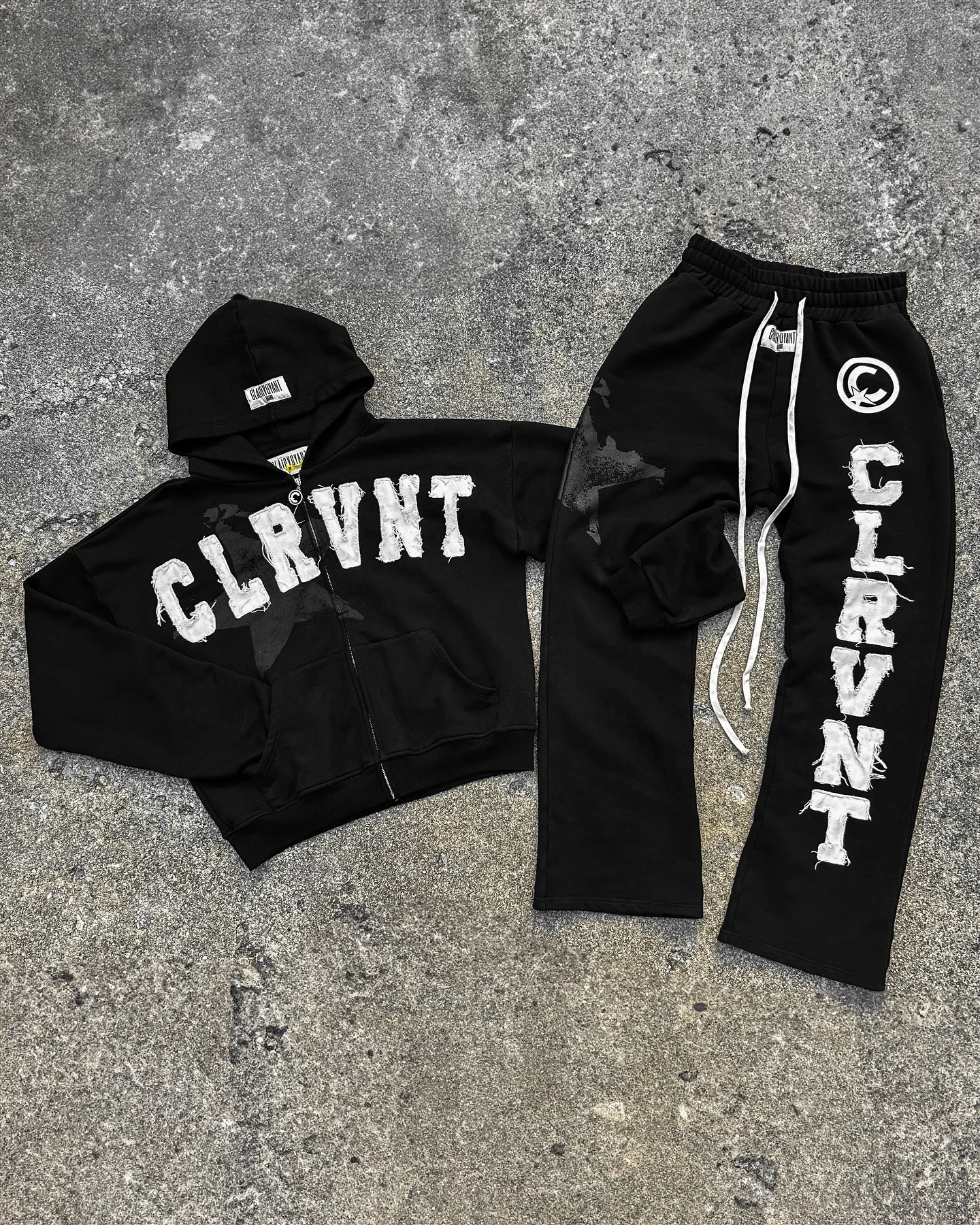 Black CLRVNT Trendy Brand America Streetwear Y2K Letter Patchwork Zip Up Hoodie Gothic Punk Rock Men Women Sweatsuit Hoodies