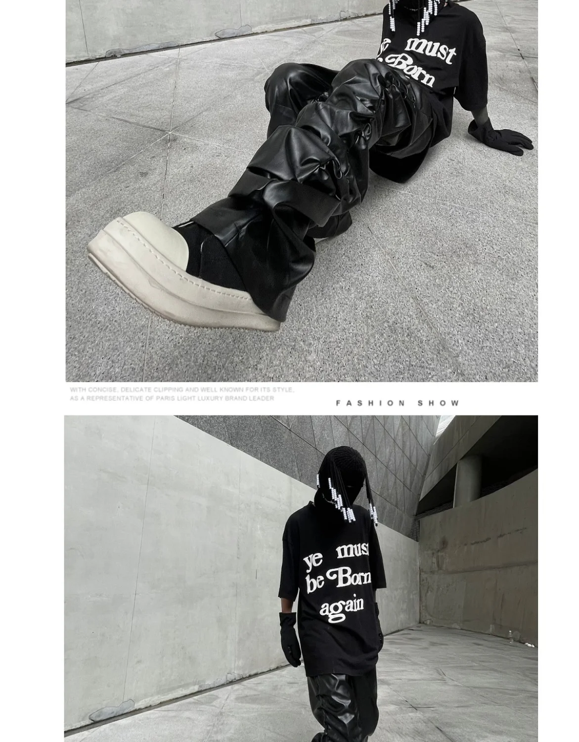 Dark punk hip-hop pleated niche loose slimming stacked glossy PU leather trousers for men and women