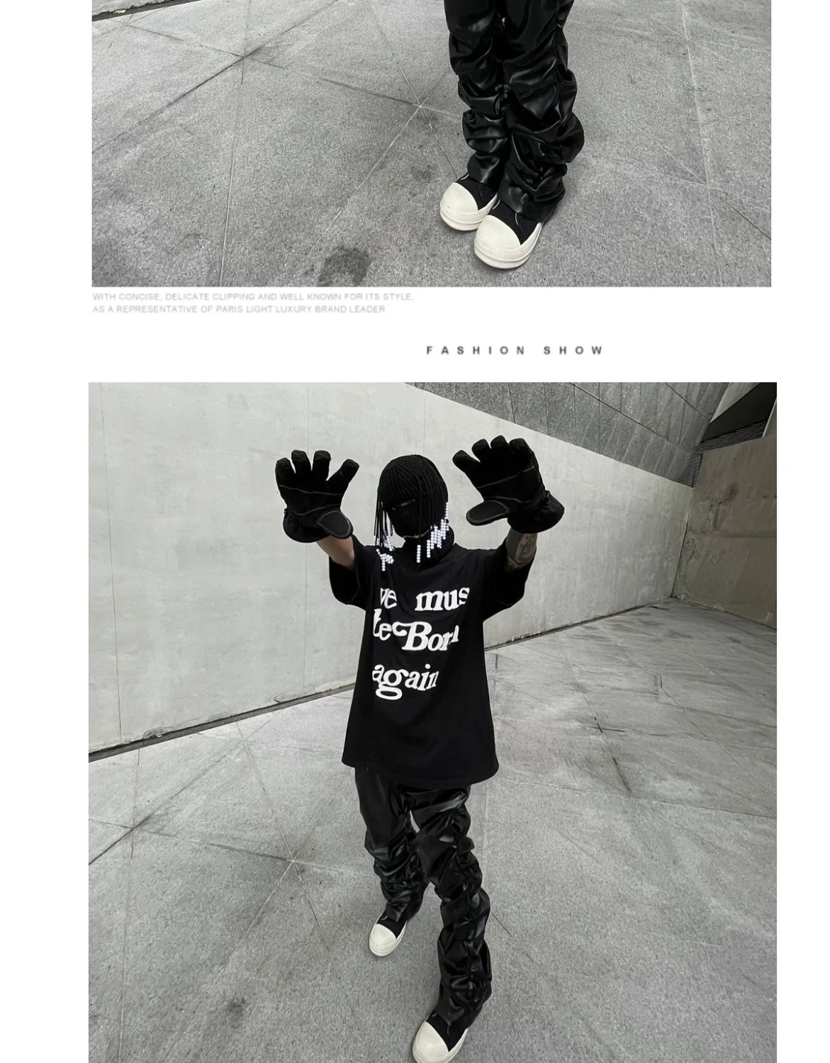 Dark punk hip-hop pleated niche loose slimming stacked glossy PU leather trousers for men and women
