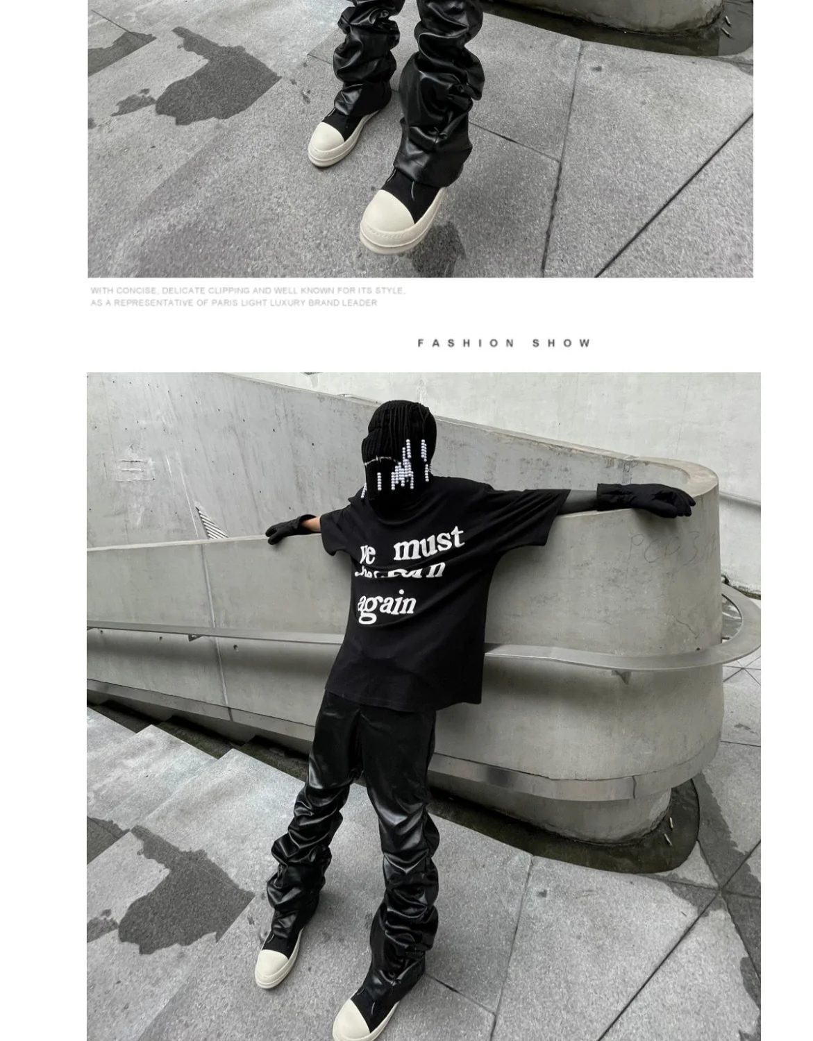 Dark punk hip-hop pleated niche loose slimming stacked glossy PU leather trousers for men and women