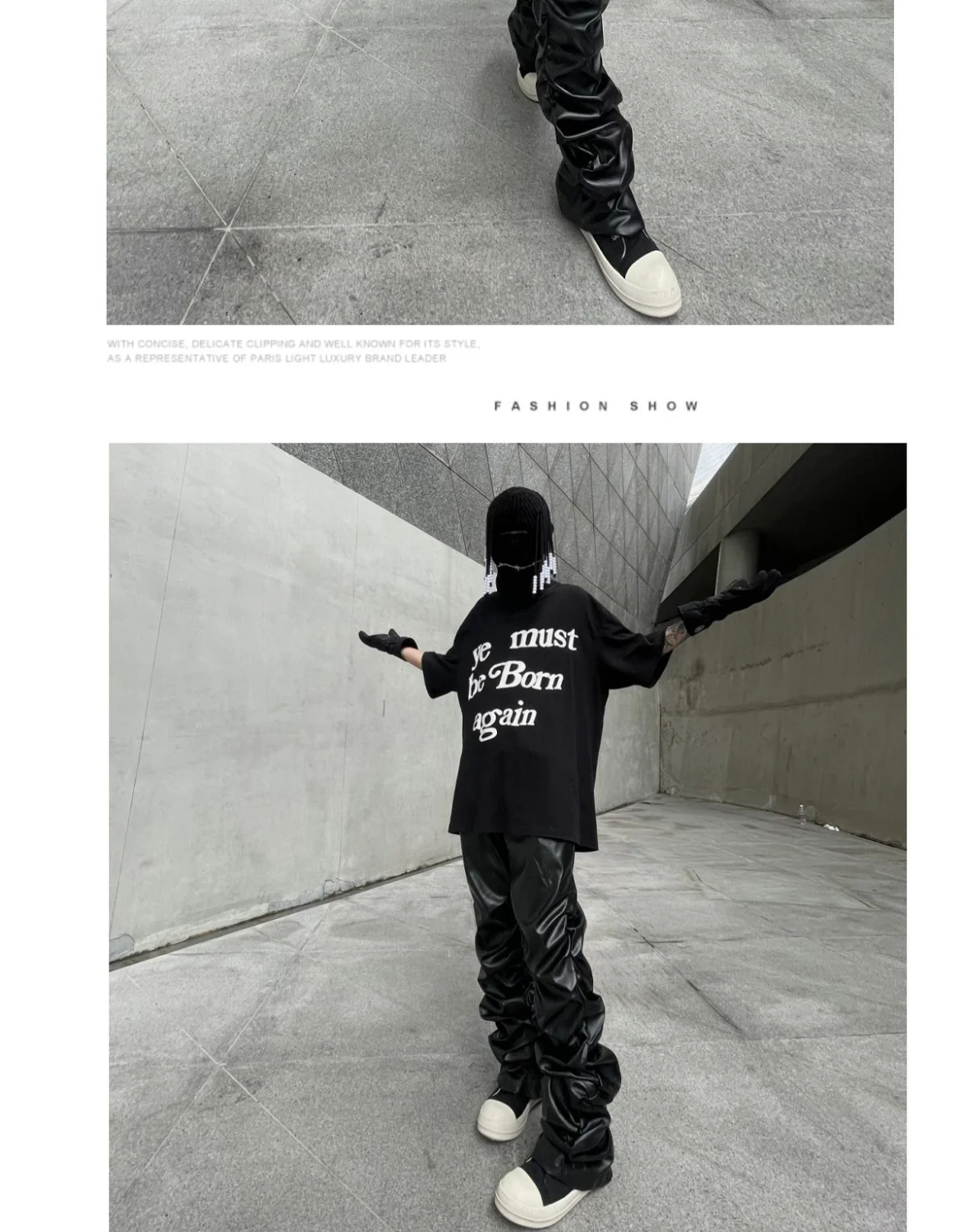 Dark punk hip-hop pleated niche loose slimming stacked glossy PU leather trousers for men and women