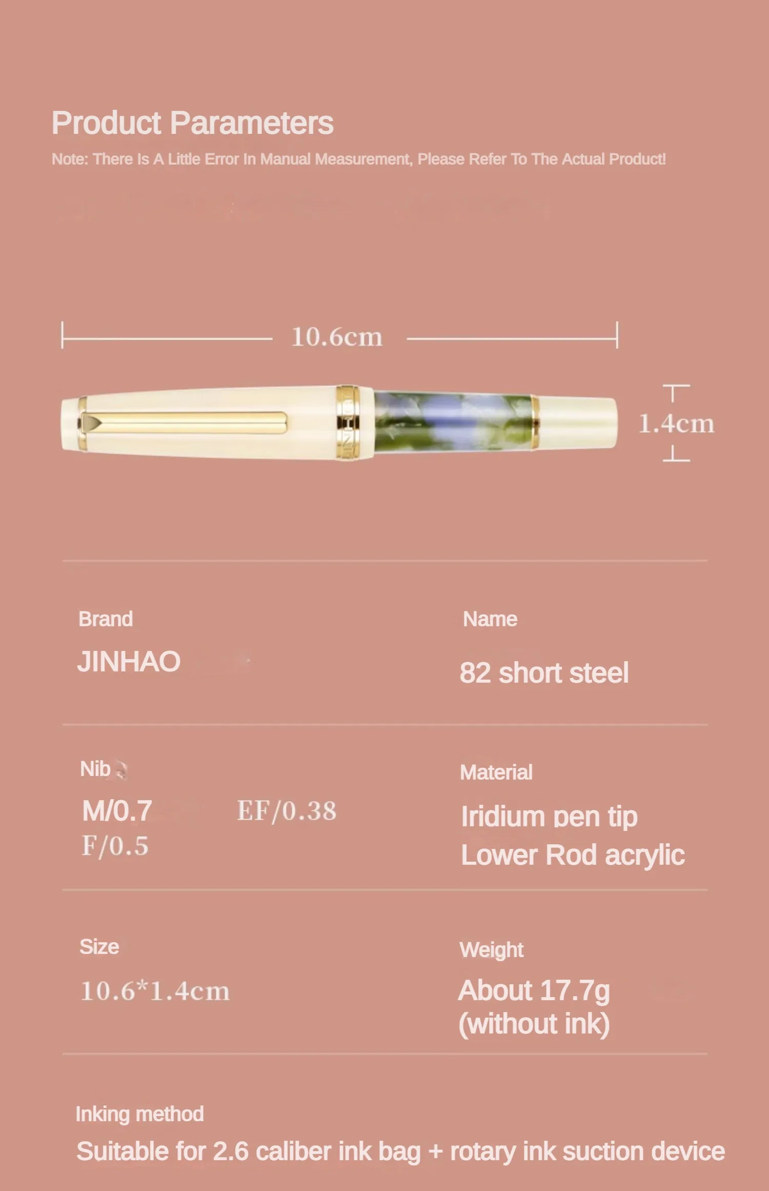 Jinhao 82 Mini Fountain Pen 0.38/0.5/0.7mm Extra Fine Nib Short Luxury Elegant Pens Writing Office School Supplies Stationery