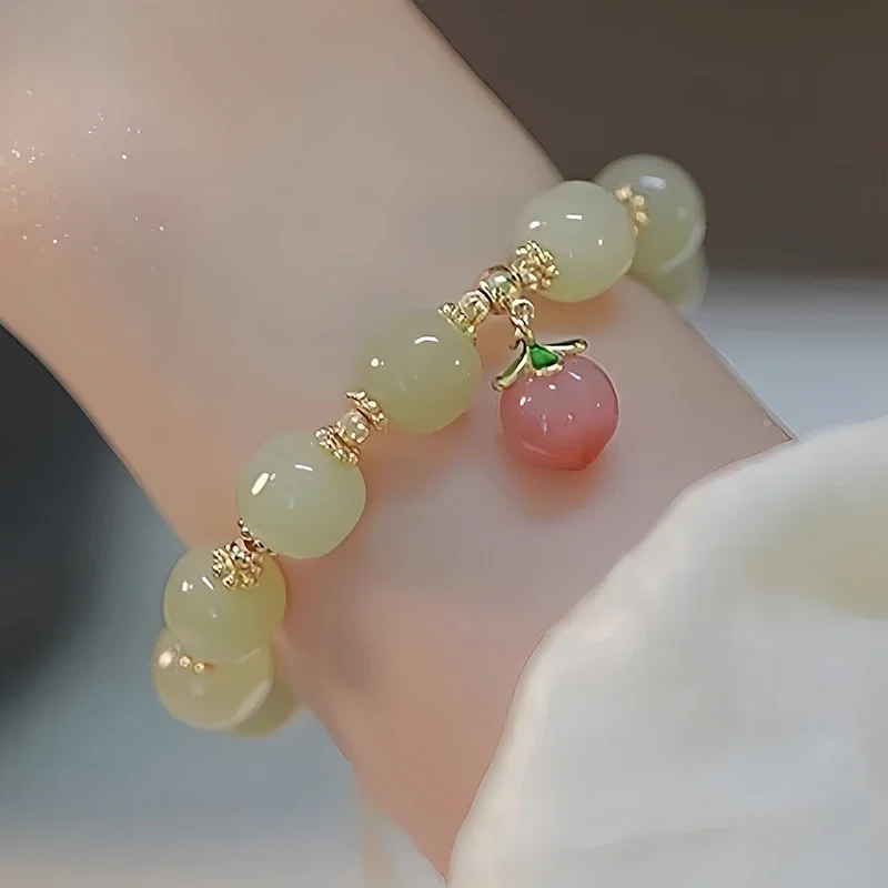 Natural Jade Agate 18K Gold Plated Peach Bracelet Exquisite Sexy Young Girls Fashion Real Jewelry Best Selling Holiday Gifts