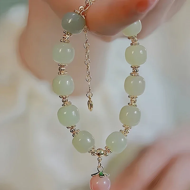 Natural Jade Agate 18K Gold Plated Peach Bracelet Exquisite Sexy Young Girls Fashion Real Jewelry Best Selling Holiday Gifts