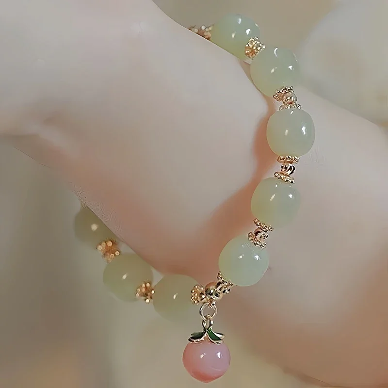 Natural Jade Agate 18K Gold Plated Peach Bracelet Exquisite Sexy Young Girls Fashion Real Jewelry Best Selling Holiday Gifts