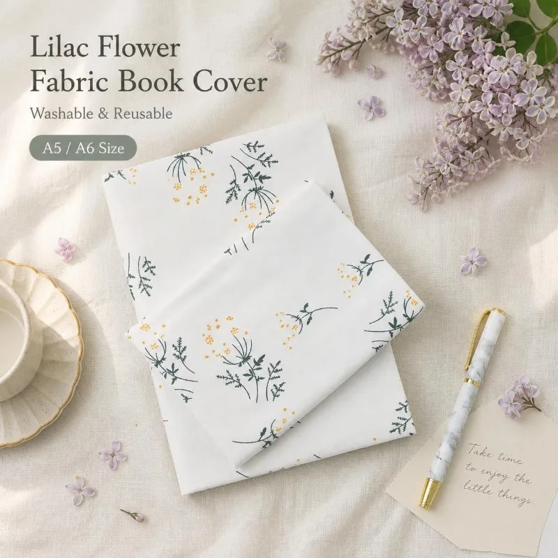 1PC A5 A6 Lilac Floral Fabric Book Cover Washable Soft Cloth Book Sleeve Protector Notebook Paperback Book Cover Stationery Gift