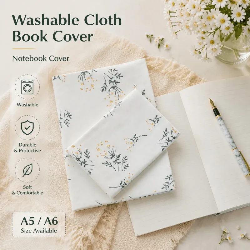 1PC A5 A6 Lilac Floral Fabric Book Cover Washable Soft Cloth Book Sleeve Protector Notebook Paperback Book Cover Stationery Gift