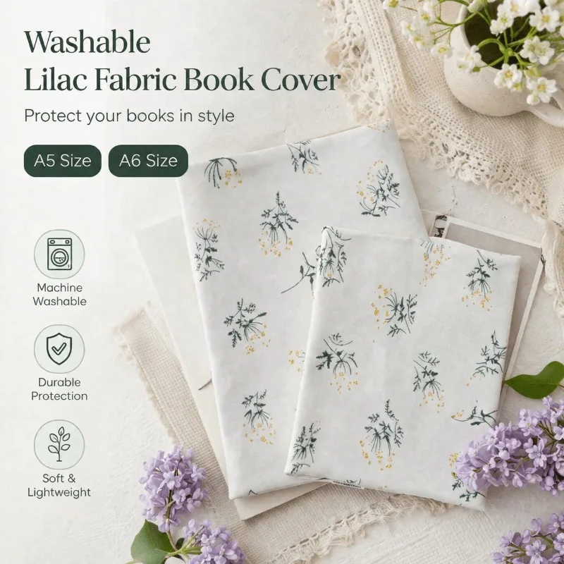 1PC A5 A6 Lilac Floral Fabric Book Cover Washable Soft Cloth Book Sleeve Protector Notebook Paperback Book Cover Stationery Gift