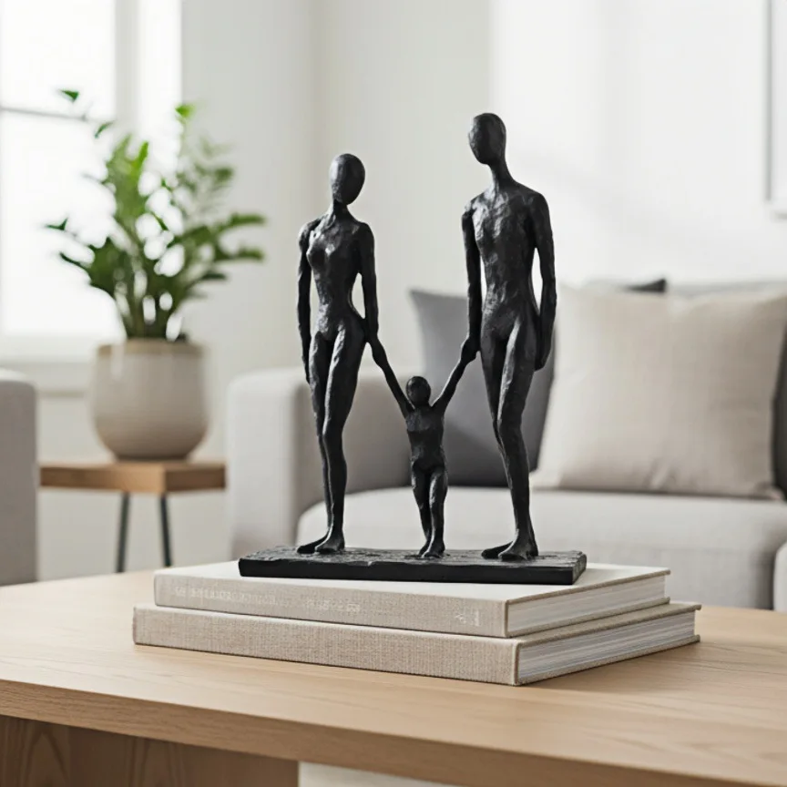 Vilead Modern Resin Family Sculpture Abstract Parents and Child Statue Minimalist Home Decor Black Figurine Gift Ornament Indoor