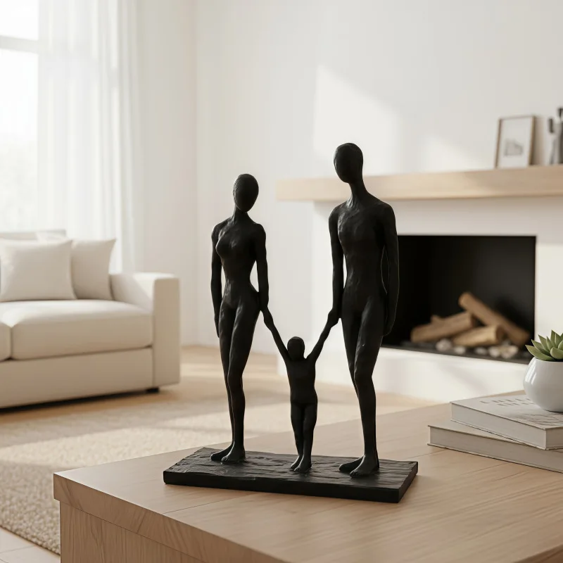 Vilead Modern Resin Family Sculpture Abstract Parents and Child Statue Minimalist Home Decor Black Figurine Gift Ornament Indoor