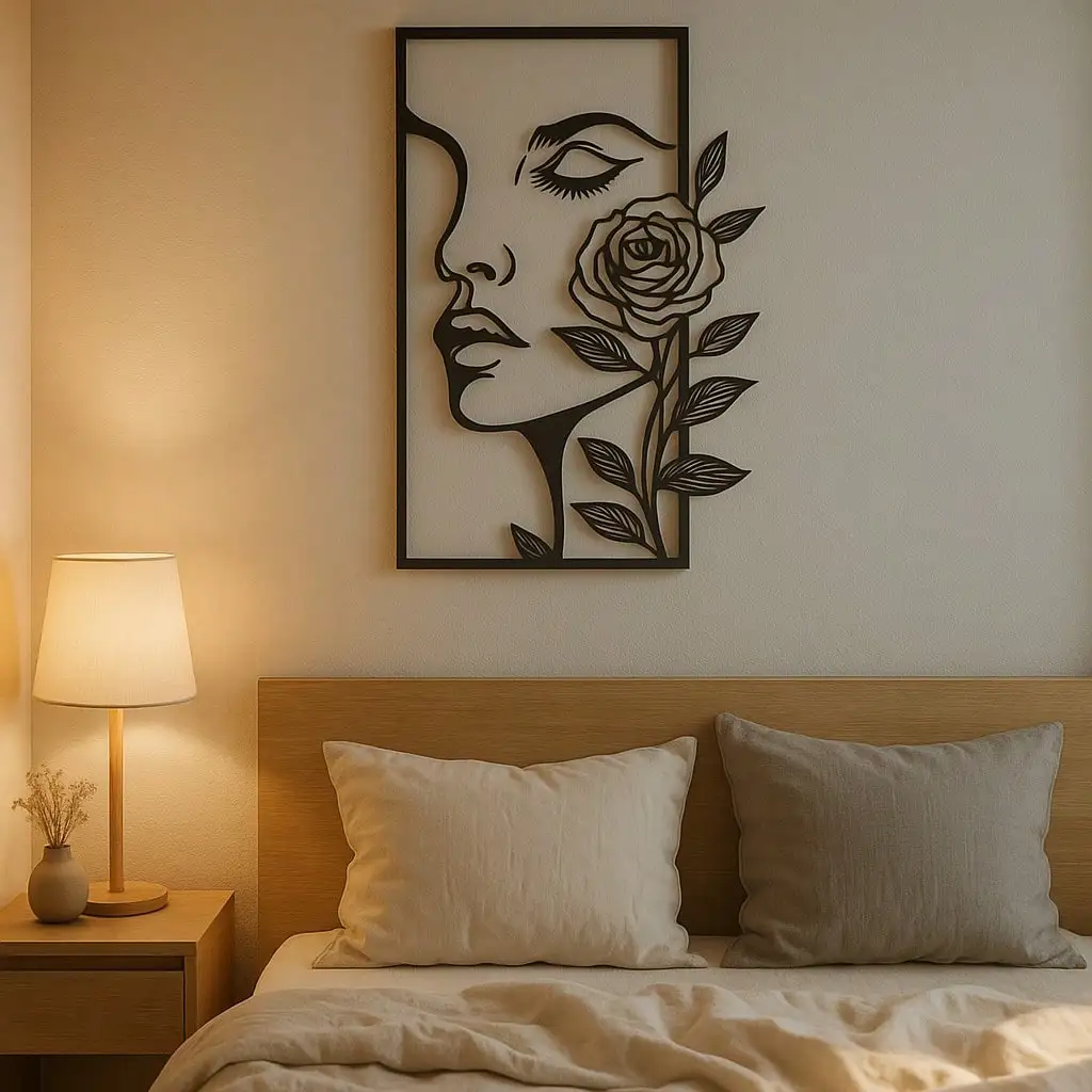 1pc Woman Flower Metal Wall Art Decor Modern Home Gift Aesthetic Portrait Face Outline Bedroom Room Decor