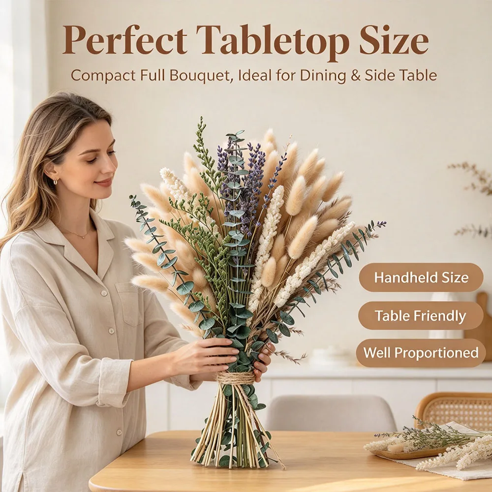 70pcs Natural Dried Flowers Green Fresh Eucalyptus Leave Bouquet Boho Chic Home Table Vase Decor Real Pampas Bunch Centerpieces
