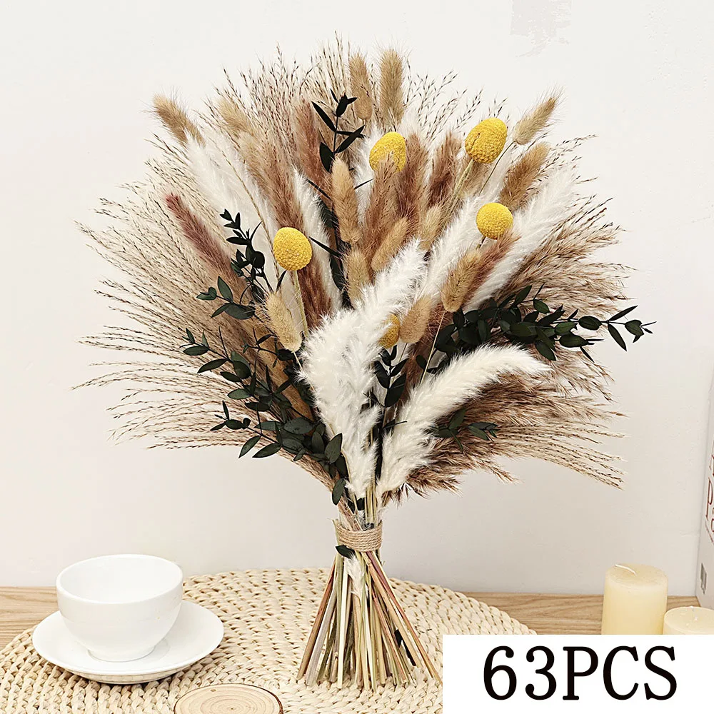 70pcs Natural Dried Flowers Green Fresh Eucalyptus Leave Bouquet Boho Chic Home Table Vase Decor Real Pampas Bunch Centerpieces