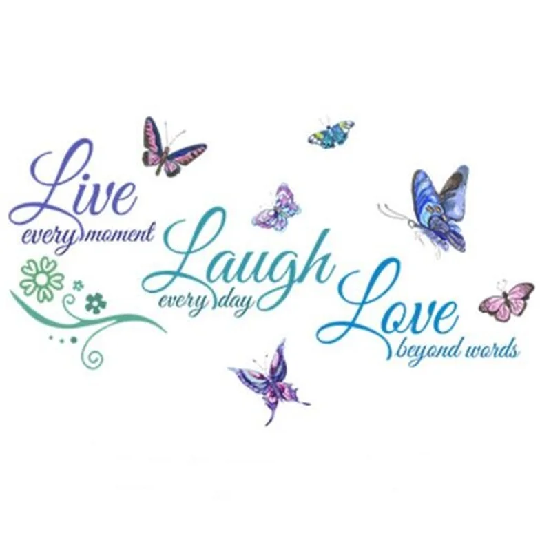 1PCS Removable Colorful English LIVE LAUGH LOVE Butterfly Wall Sticker For Bedroom Self Adhesive Home Decoration 30*60CM