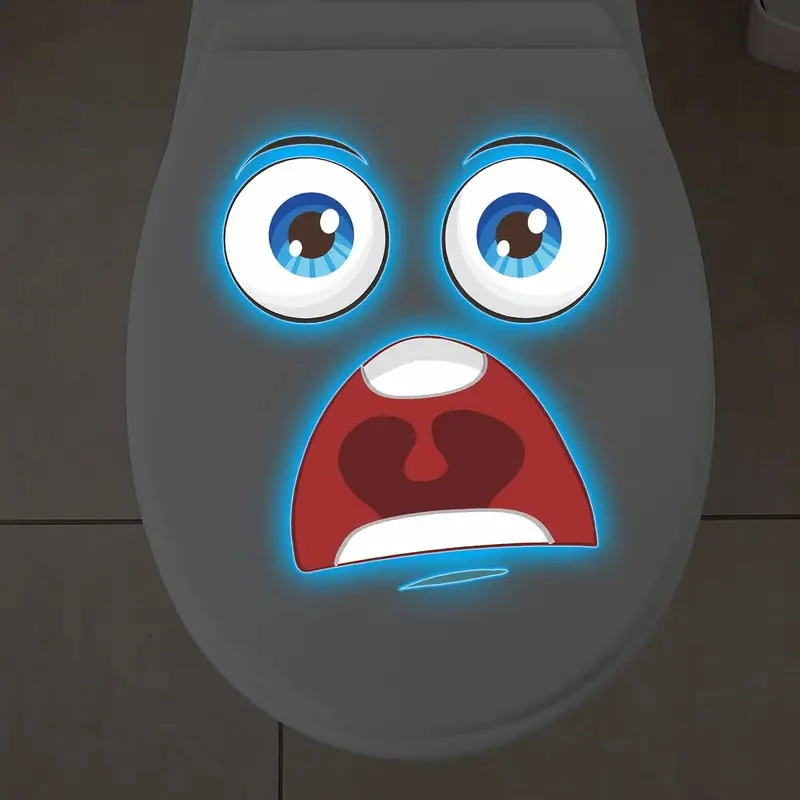 Glow-in-the-Dark Funny Face Toilet Stickers Waterproof Removable Self-Adhesive PVC Decals Bathroom Decor Wall Stickers