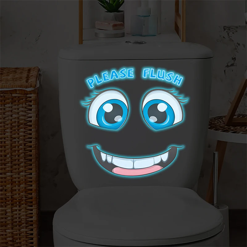 Glow-in-the-Dark Funny Face Toilet Stickers Waterproof Removable Self-Adhesive PVC Decals Bathroom Decor Wall Stickers