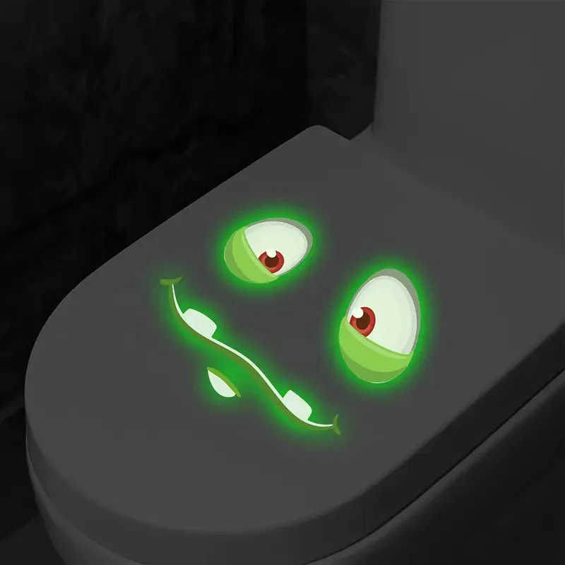 Glow-in-the-Dark Funny Face Toilet Stickers Waterproof Removable Self-Adhesive PVC Decals Bathroom Decor Wall Stickers