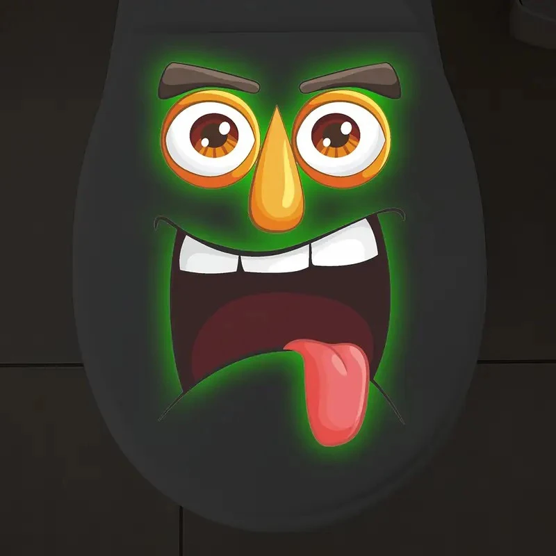 Glow-in-the-Dark Funny Face Toilet Stickers Waterproof Removable Self-Adhesive PVC Decals Bathroom Decor Wall Stickers