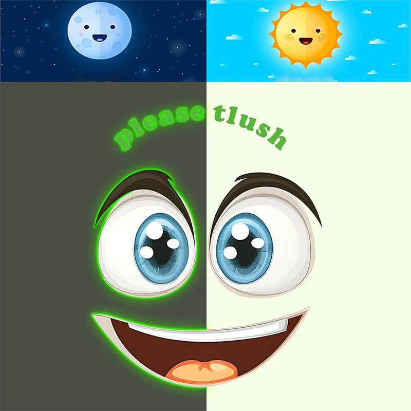 Glow-in-the-Dark Funny Face Toilet Stickers Waterproof Removable Self-Adhesive PVC Decals Bathroom Decor Wall Stickers