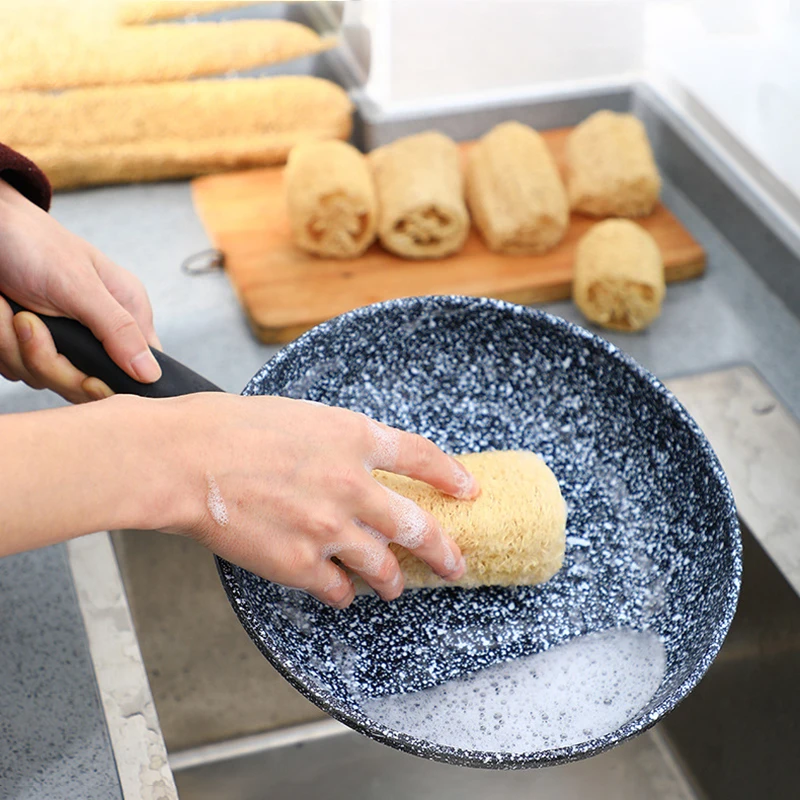 Natural Loofah Sponge For Dishes Pots, Kitchen Scrubber Multi-functional Cleaning Tools 10CM-50CM
