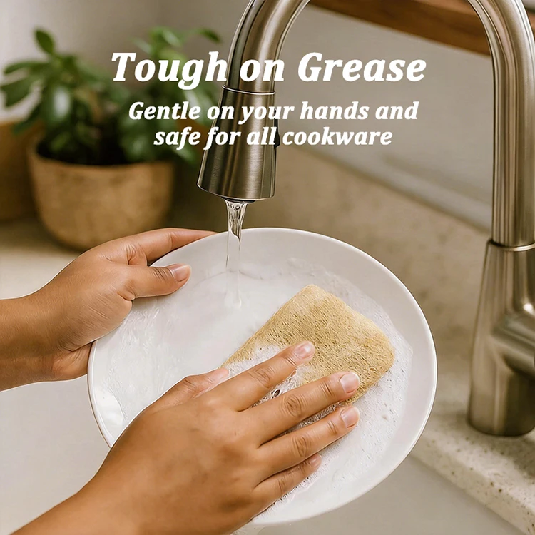 Natural Loofah Sponge Scrubber Reusable Plant Fiber Dish Washing Pad Oil Stain Remover For Kitchen Cleaner With Rope