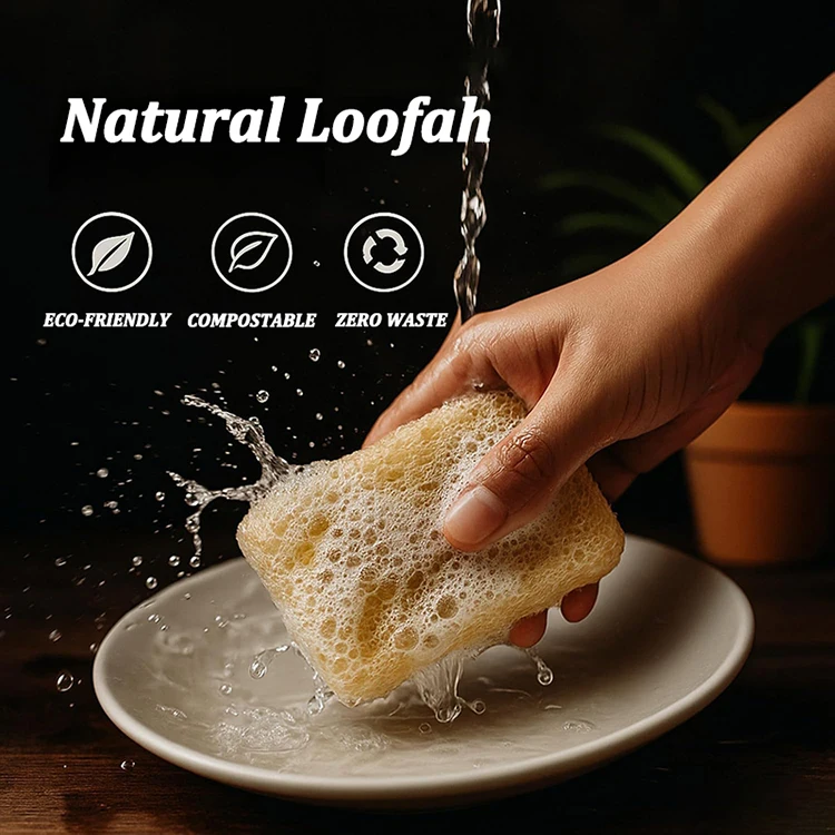 Natural Loofah Sponge Scrubber Reusable Plant Fiber Dish Washing Pad Oil Stain Remover For Kitchen Cleaner With Rope