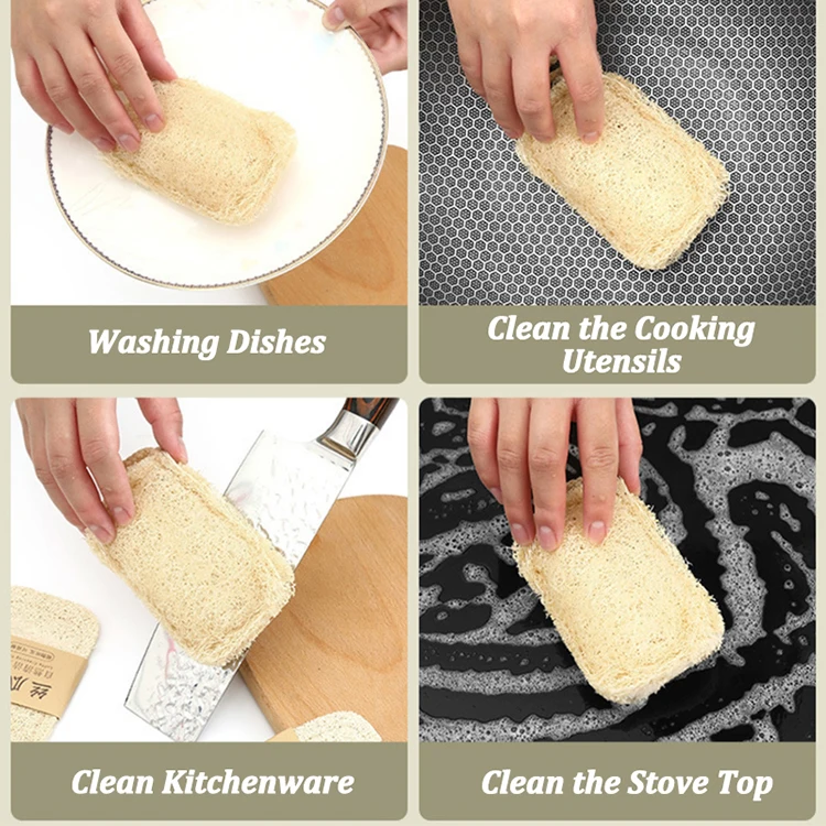 Natural Loofah Sponge Scrubber Reusable Plant Fiber Dish Washing Pad Oil Stain Remover For Kitchen Cleaner With Rope