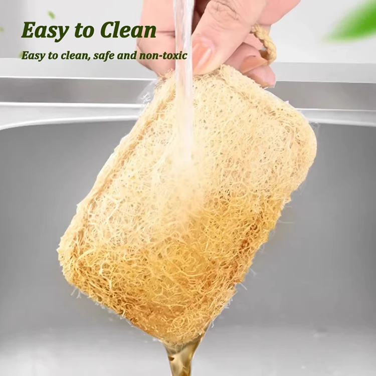 Natural Loofah Sponge Scrubber Reusable Plant Fiber Dish Washing Pad Oil Stain Remover For Kitchen Cleaner With Rope