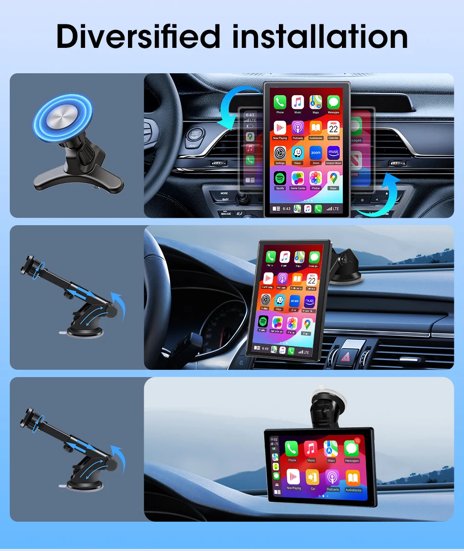 7/8/9'' Support Orientation & Portrait Car Mirror Radio Wireless Carplay Android Auto Multimedia Video Player Universal Screen