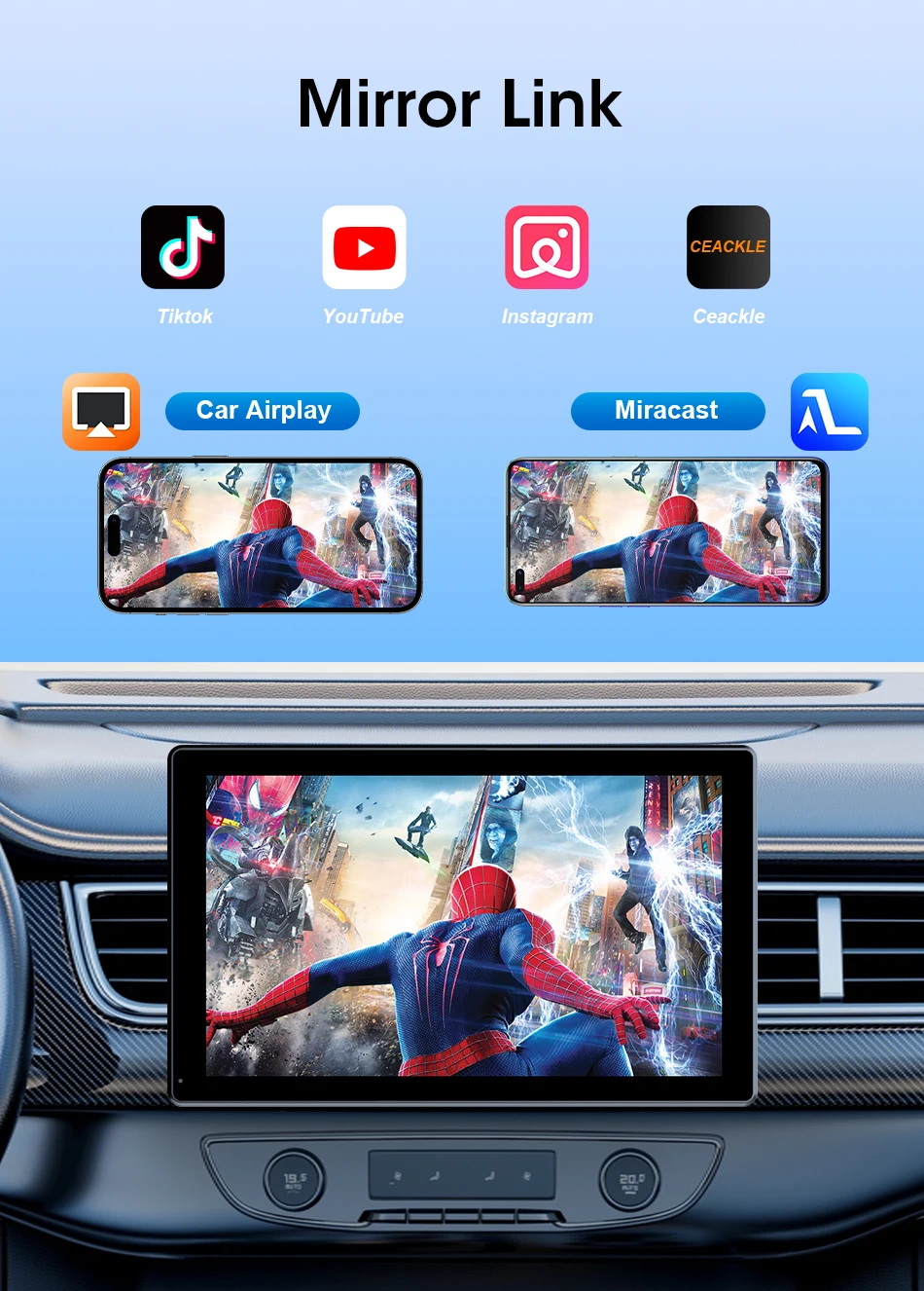 7/8/9'' Support Orientation & Portrait Car Mirror Radio Wireless Carplay Android Auto Multimedia Video Player Universal Screen
