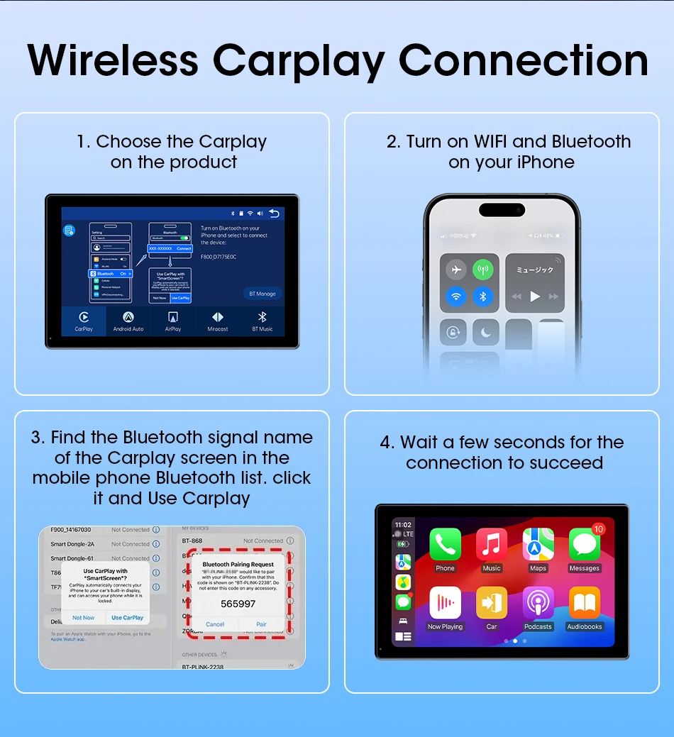 7/8/9'' Support Orientation & Portrait Car Mirror Radio Wireless Carplay Android Auto Multimedia Video Player Universal Screen
