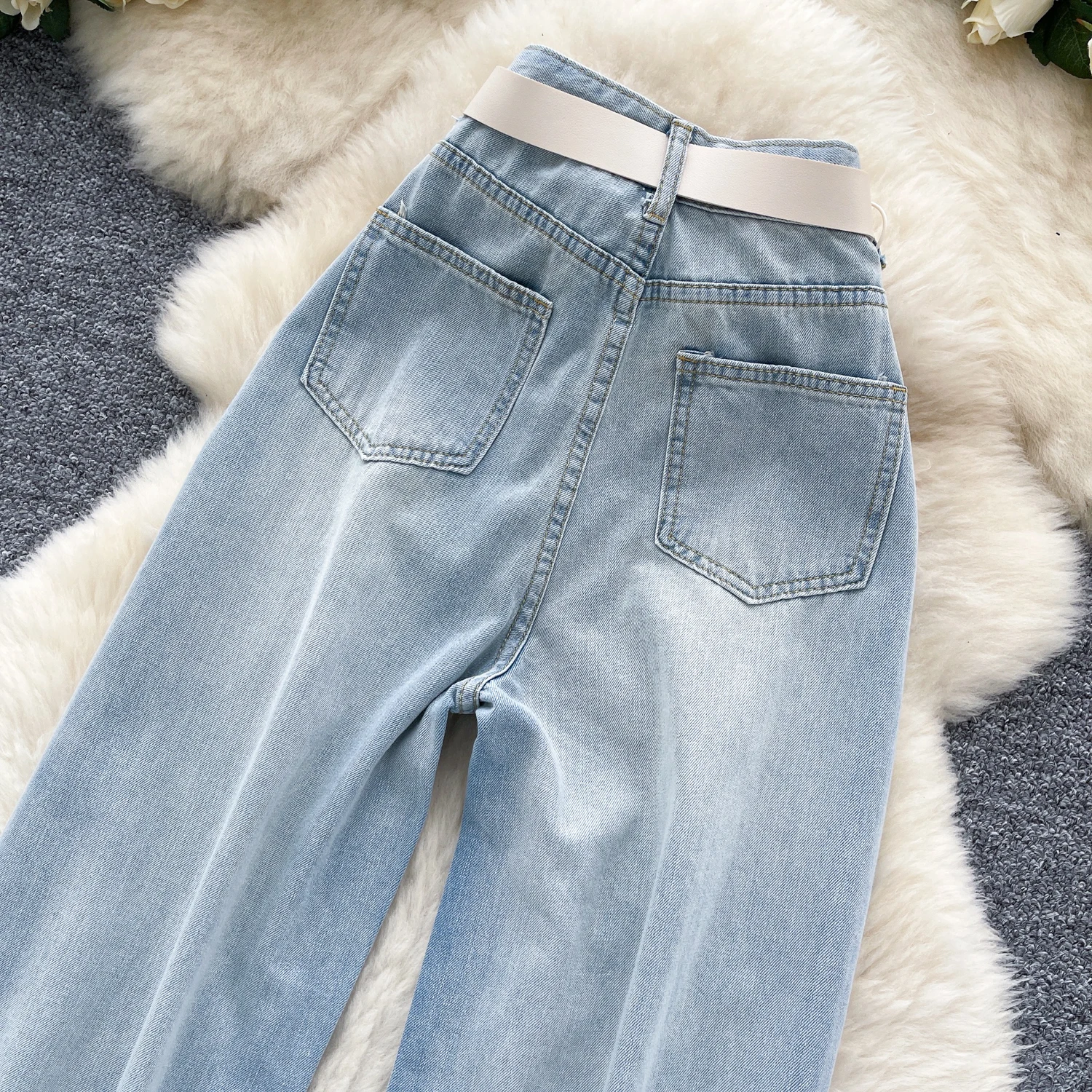 SINGREINY Fashion Korean Casual Long Pants Female High Waist Hole Lace Splice Denim Trousers Streetwear Loose Wide Legs Jeans