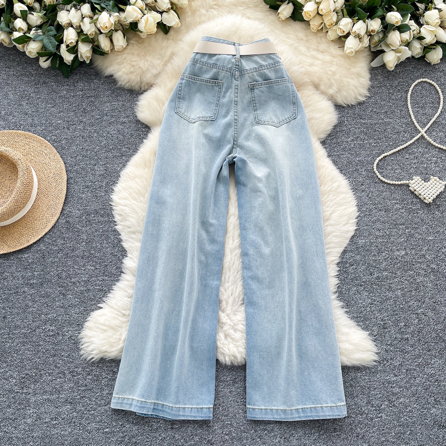 SINGREINY Fashion Korean Casual Long Pants Female High Waist Hole Lace Splice Denim Trousers Streetwear Loose Wide Legs Jeans