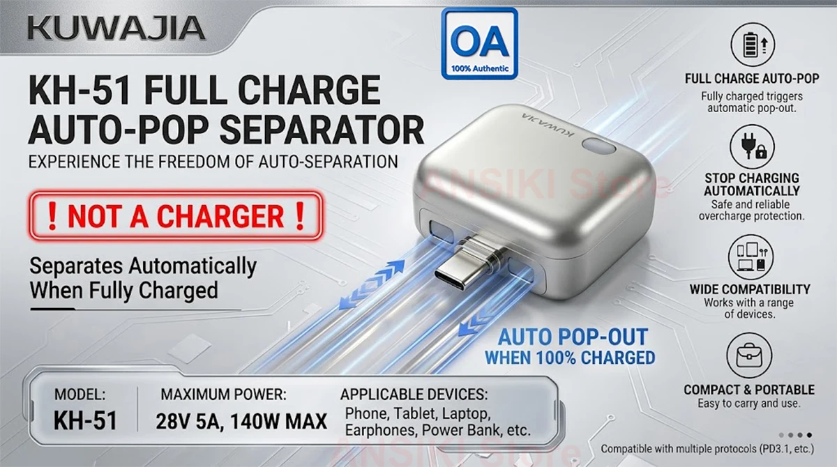 KUWAJIA KH-51 140W Fast Charging Power Disconnector Full Charge Auto Pop Separator for Mobile Phone Tablet